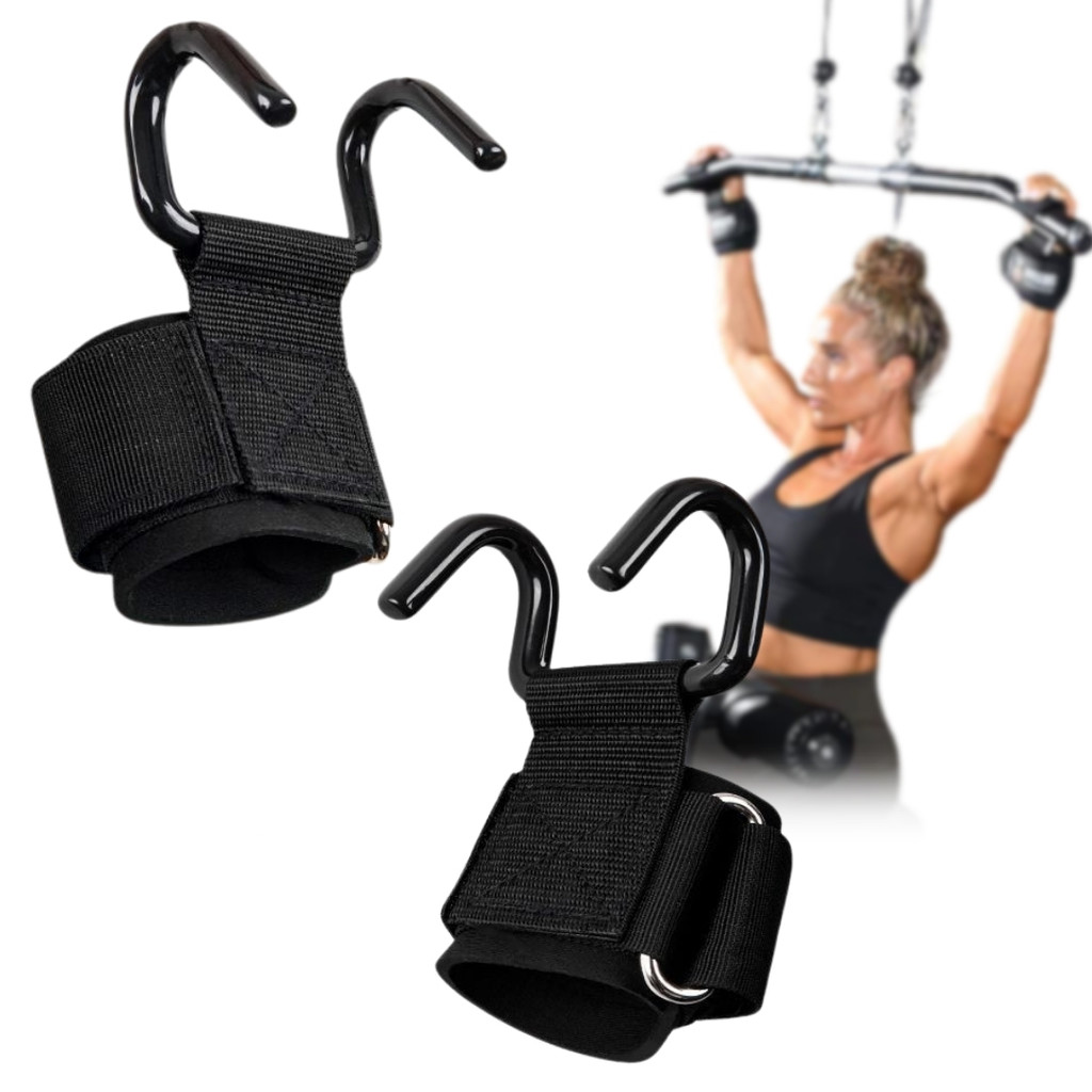 Wrist Hooks Neoprene 8mm Ganchos de Aço para Remada e Levantamento de Peso