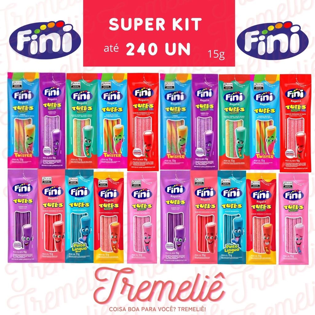 Kit Balas Guloseimas Fini Tubes 240/120/100/80 Sortidos 15g – Doces para lembrancinhas e Aniversário em Oferta na Shopee