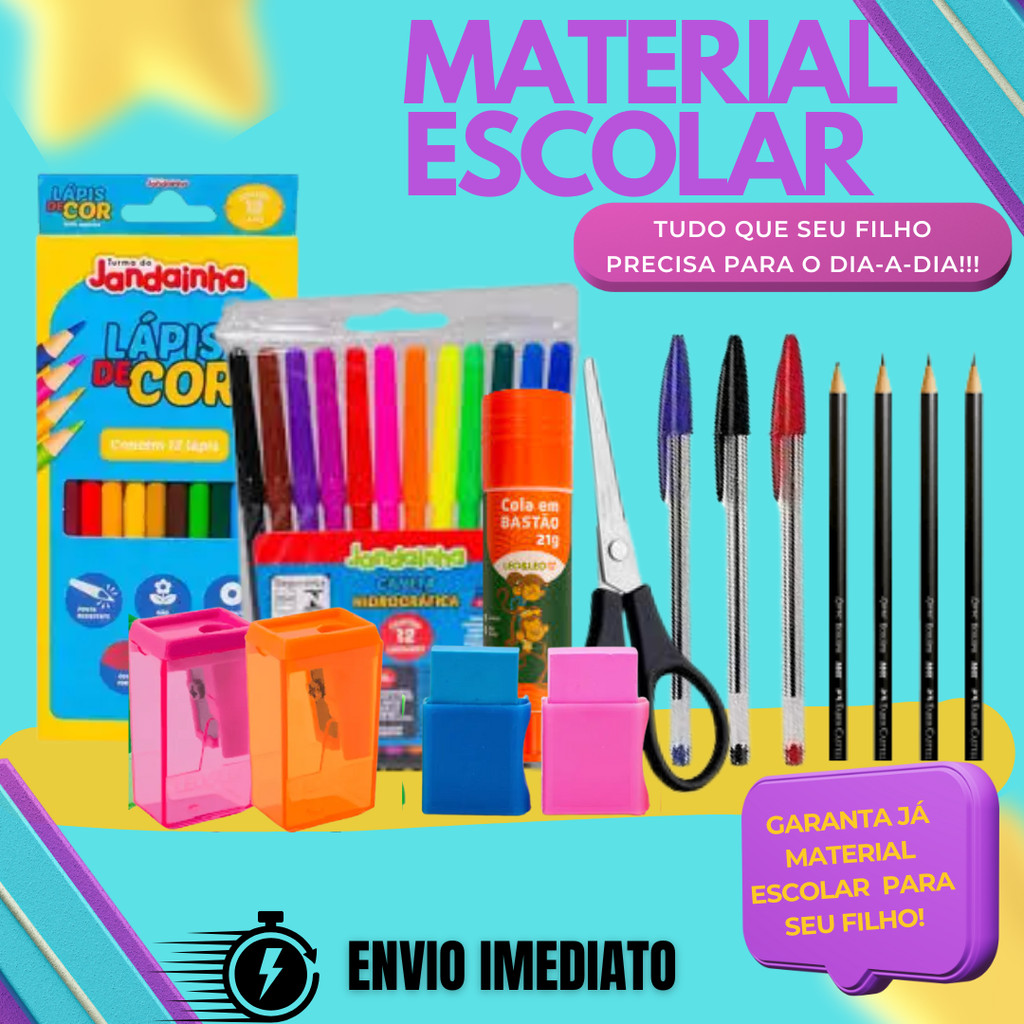 Kit Material Escolar Volta ás aulas Essencial dia-a-dia Ensino Médio Fundamental Feminino/Masculino em Oferta na Shopee
