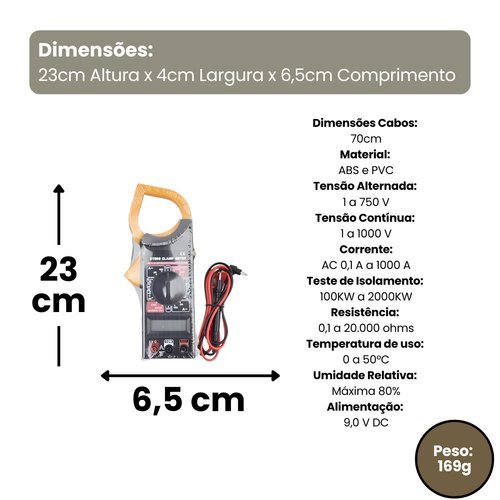 Alicate Amperimetro Digital Portatil Medidor Corrente Eletrico Multimetro Preto