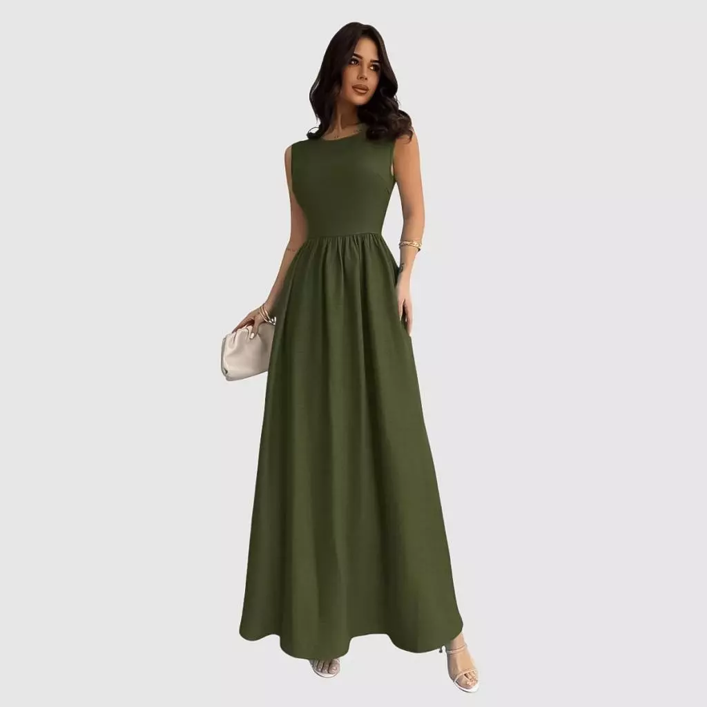 Vestido Feminino Longo Duna Sem Manga Moda Evangélica Elegante Casual