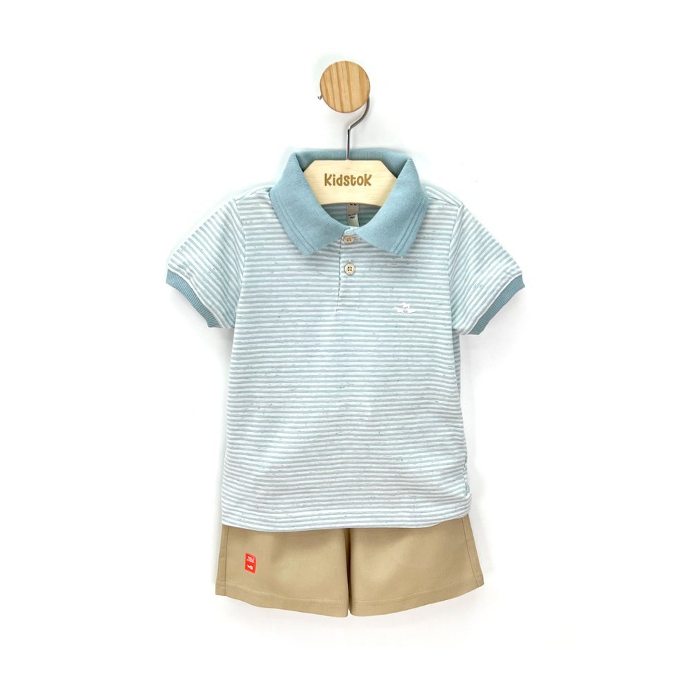Conjunto Menino Polo Malha Listrada e Bermuda Sarja - FBR