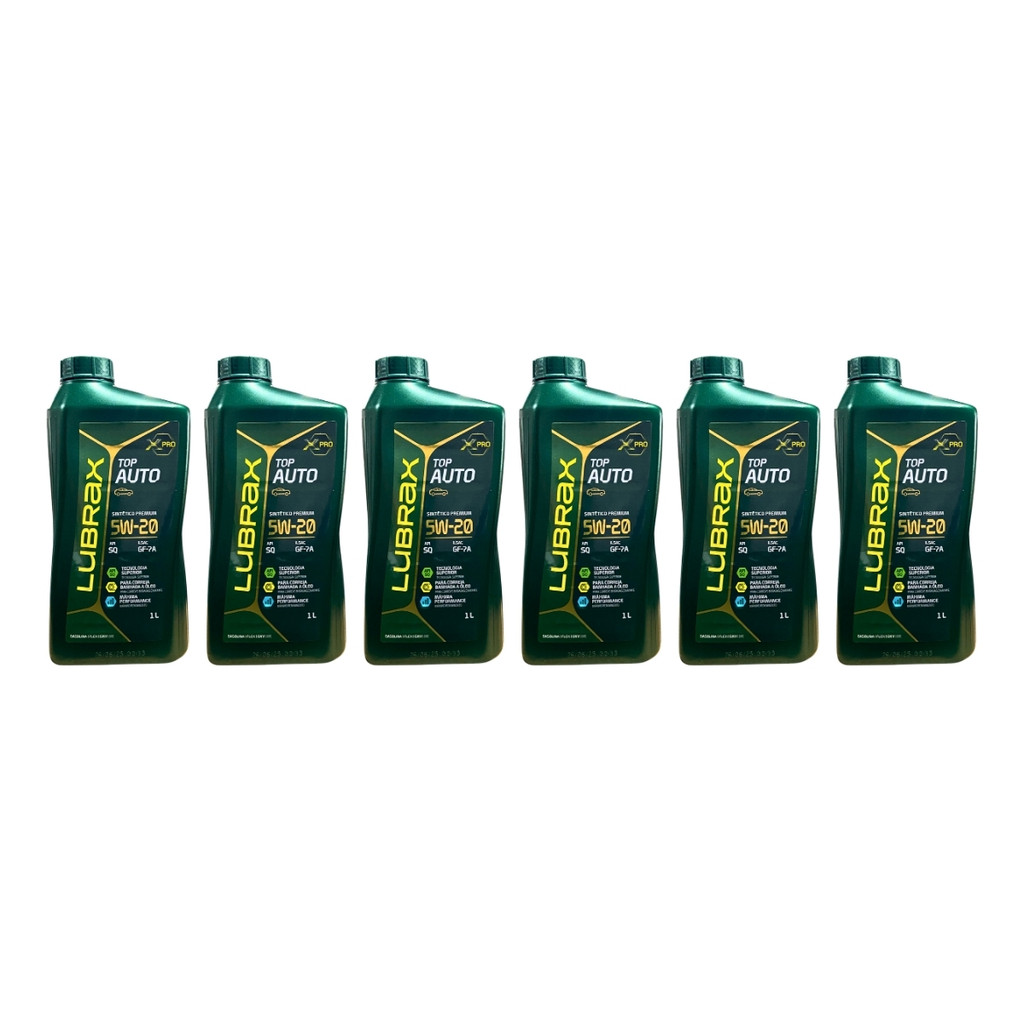 Kit 6 Litros Oleo Lubrax Premium 5W20 Sintético API SQ SN SL