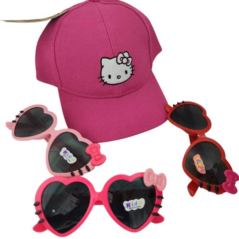 Boné Infantil de Aba Curva Bordado alto relevo da Hello Kitty + Oculos Infantil Rosa e Pink