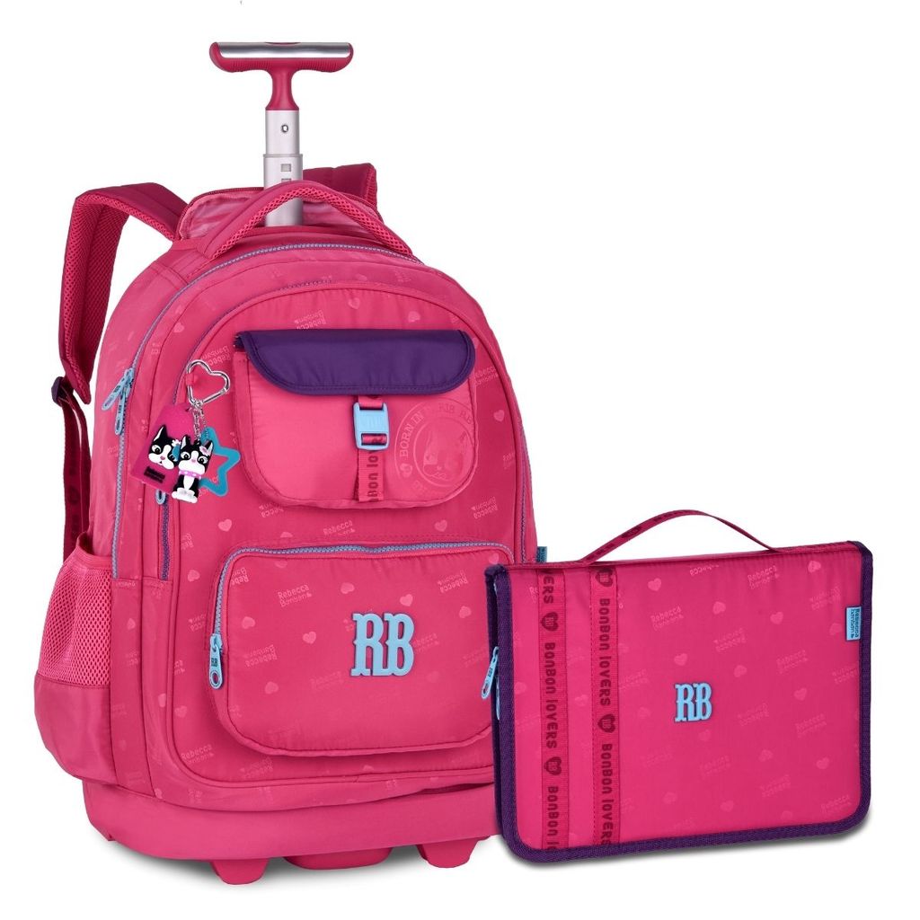 Mochila de Rodinhas Rebecca Bonbon Jacquard Com Estojo Fichario