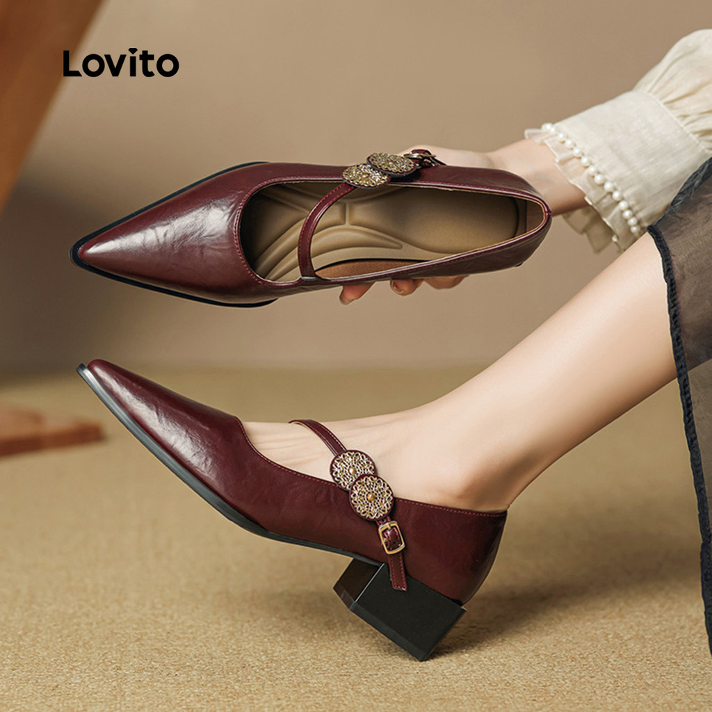 Detalhes do (Lovito Refine) Saltos Femininos com Fivela de Metal elegante LR17EX017