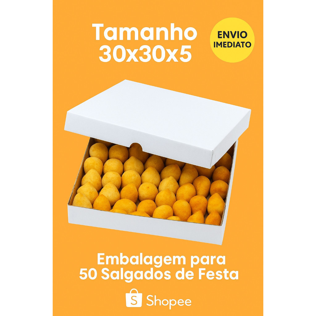 10 Caixa 30x30x5 para Salgados e Doces – Tampa e Fundo – Papelão Branco e Kraft – Envio Imediato – Festa e Confeitari