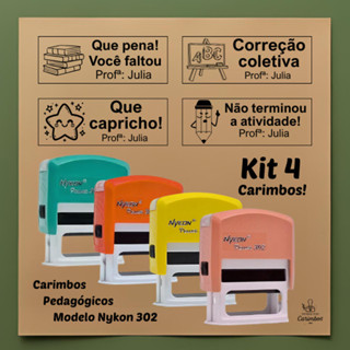 kit com 4 carimbos pedagógicos / professores com personagens - Nykon 302 em Oferta na Shopee