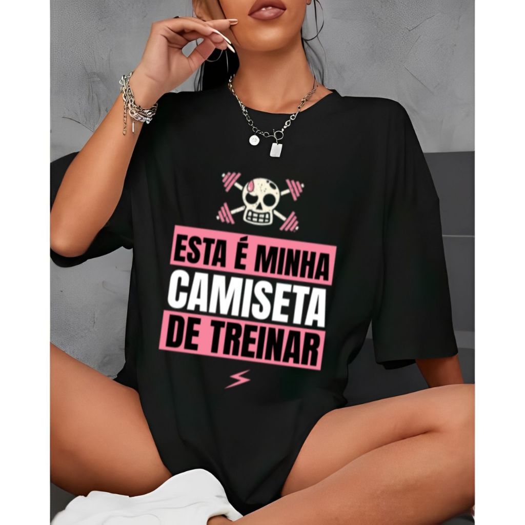 Camisa Camiseta Tshirt Oversized Feminina Fofa 100% Algodão Fitness Gym Academia Camiseta de Treinar