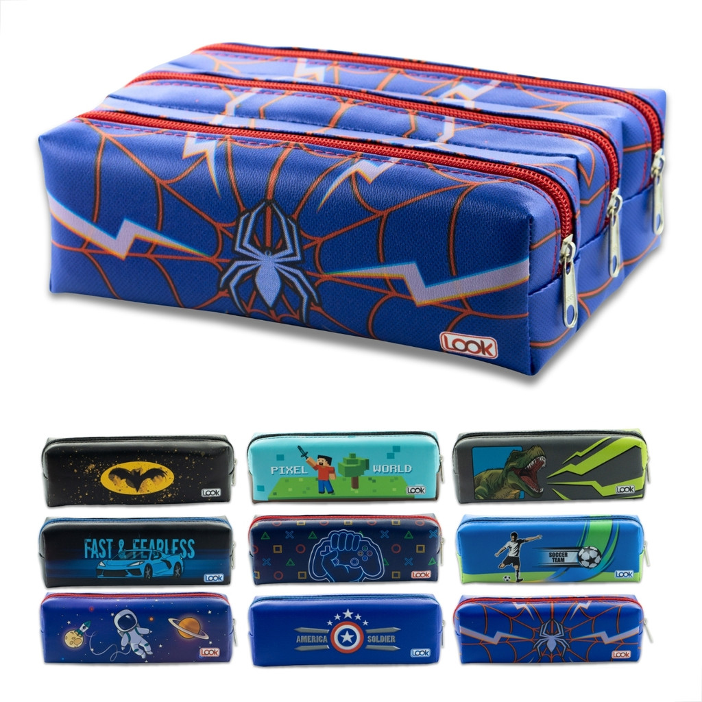 Estojo Escolar Triplo Masculino 3 Divisórias Organizador Várias Estampas Grande 144 Lápis em Oferta na Shopee