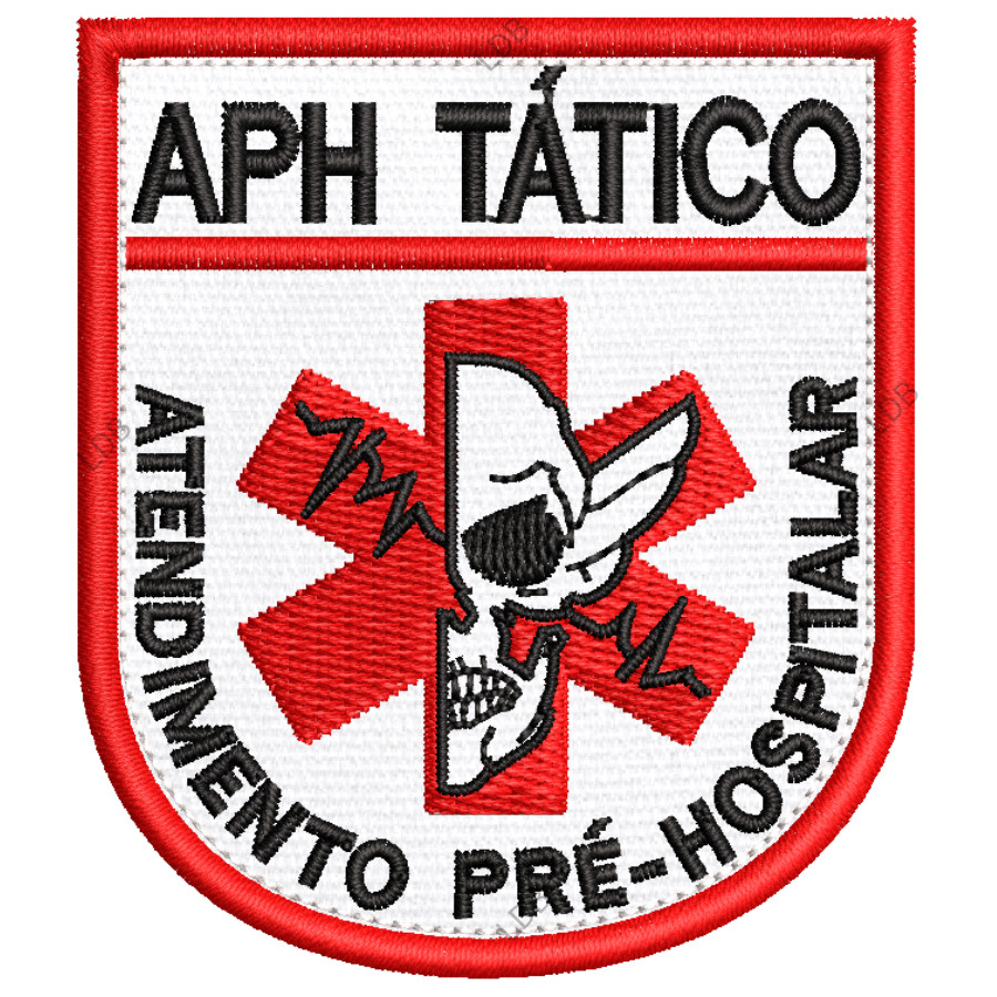 Patch Bordado APH Tático Pré-Hospitalar Caveira 7x6cm branco