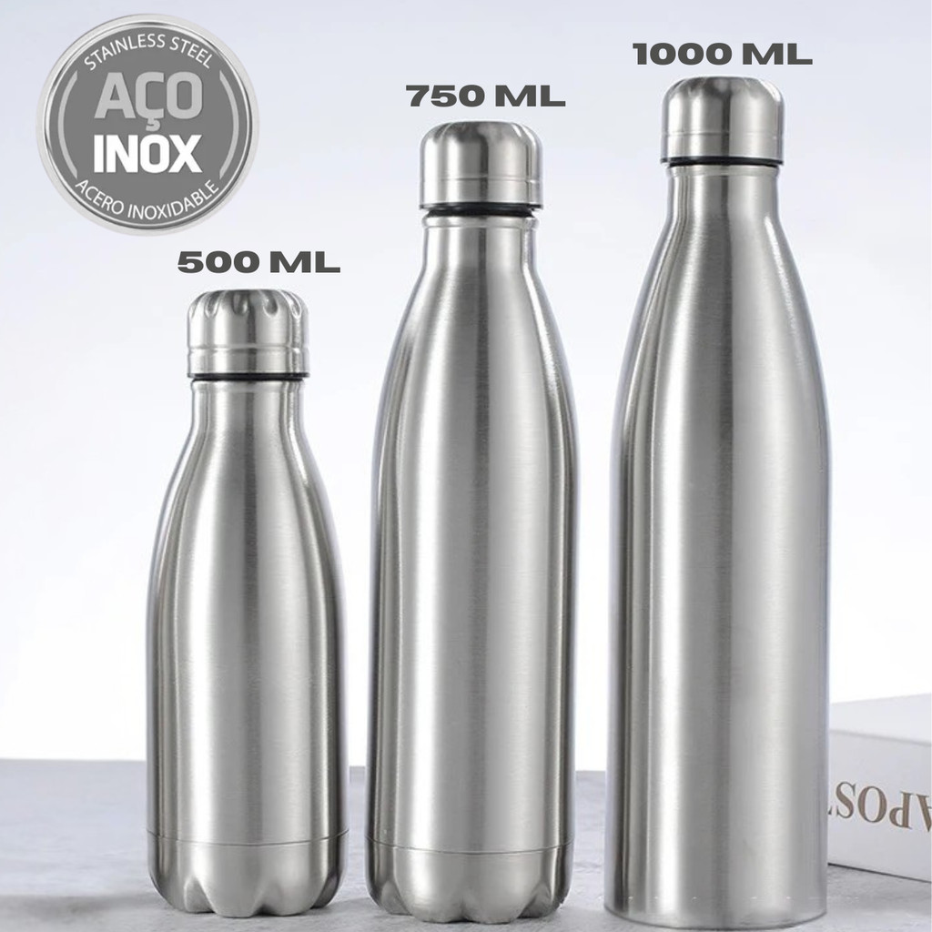 Garrafa de Água 1 Litro a Vácuo Inox Ultra Resistente e Duravél Ideal para LÍquidos (Não é Termica)