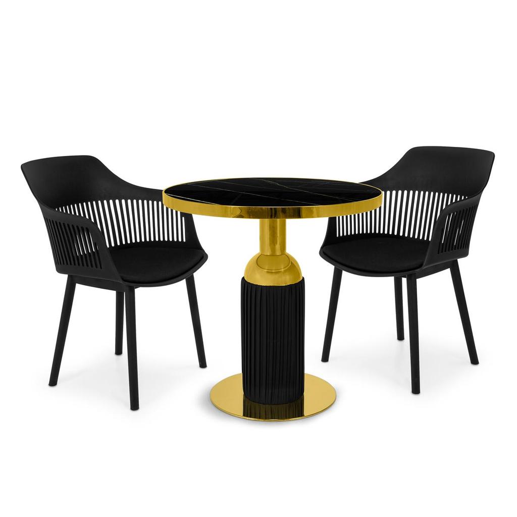 Conjunto Mesa de Jantar Redonda Imperial 70cm Preta com 2 Cadeiras Estofadas Marcela