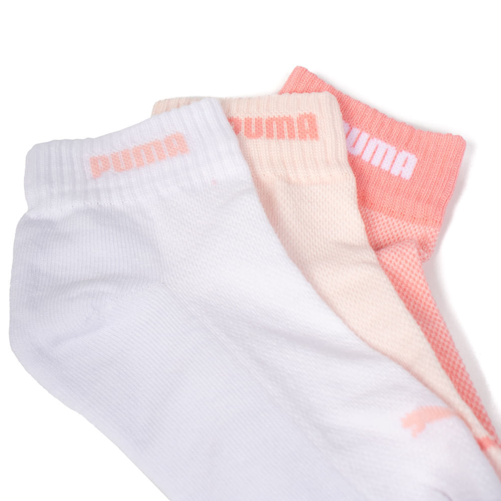 Detalhes do Meia Feminina Puma Cano Curto 3 Pares Rose/Branco/Salmão