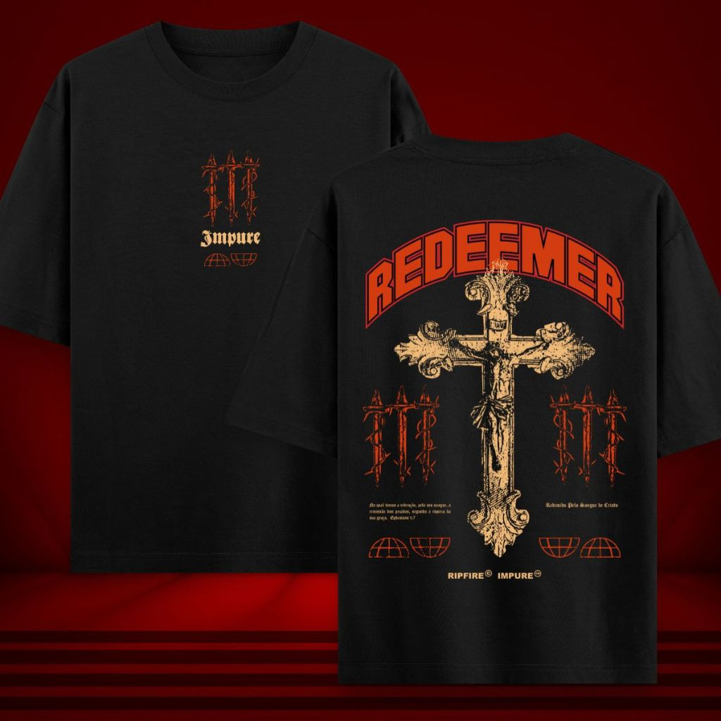[Camiseta Premium em Algodão Puro]CC Ripfire Camiseta Oversized Cristã Redeemer Streetwear Preta 100% Algodão Gola 