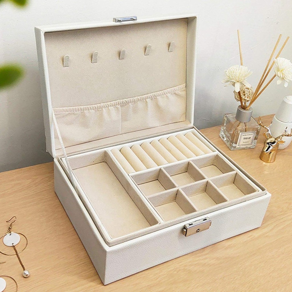 Maleta Porta Joias Grande com Chave • Caixa Dupla para Colares, Anéis e Pulseiras • Portátil e Luxo em Oferta na Shopee