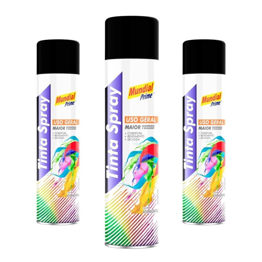 Kit 3 Tinta Spray Mundial Prime Preto Fosco – 400ml