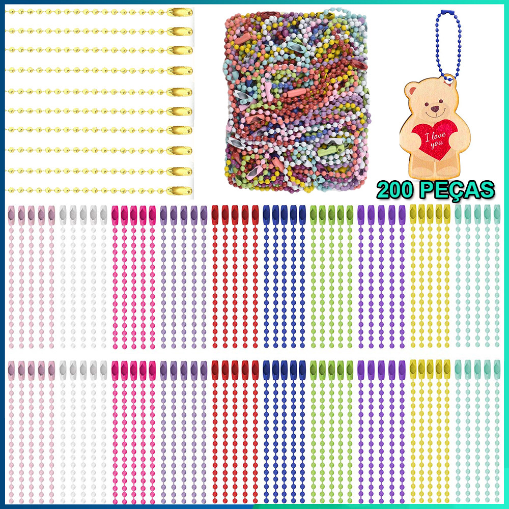 200 peças Corrente De Bolinha Para Chaveiro 2.4mmX10cm Com Canoa Para Tags e Etiquetas s