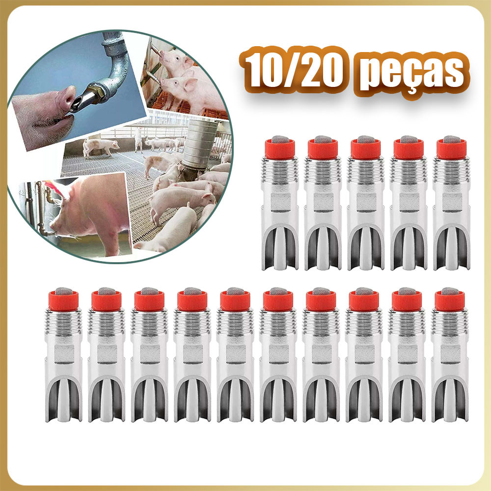 10/20x Bebedouro para suínos em aço inoxidável, bebedouro automático com bico de 1/2 polegada em Oferta na Shopee