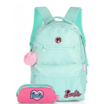 Kit Mochila com Alças Barbie Turquesa Luxcel + Estojo Barbie Triplo Luxcel
