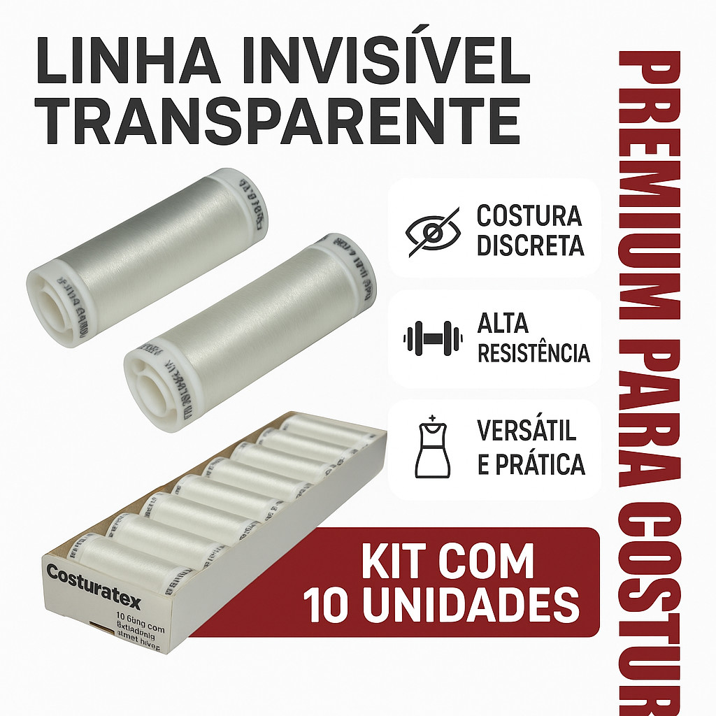 Kit até 10 Linha de Costura Invisível Transparente Costuratex Original