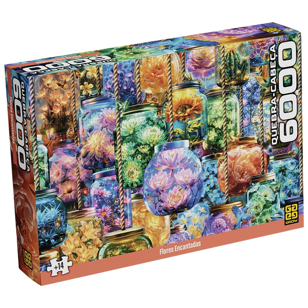QUEBRA CABEÇA FLORES ENCANTADAS 6000 PEÇAS GROW PUZZLE LIBÉLULA JOANINHA BORBOLETA ABELHA ANIMAIS