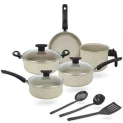Jogo de Panelas Marfim 8 Peças Teflon Premium MARF Tampa Vidro Antiaderente - Cozinha Completa