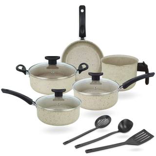 Jogo de Panelas Marfim 8 Peças Teflon Premium MARF Tampa Vidro Antiaderente - Cozinha Com…