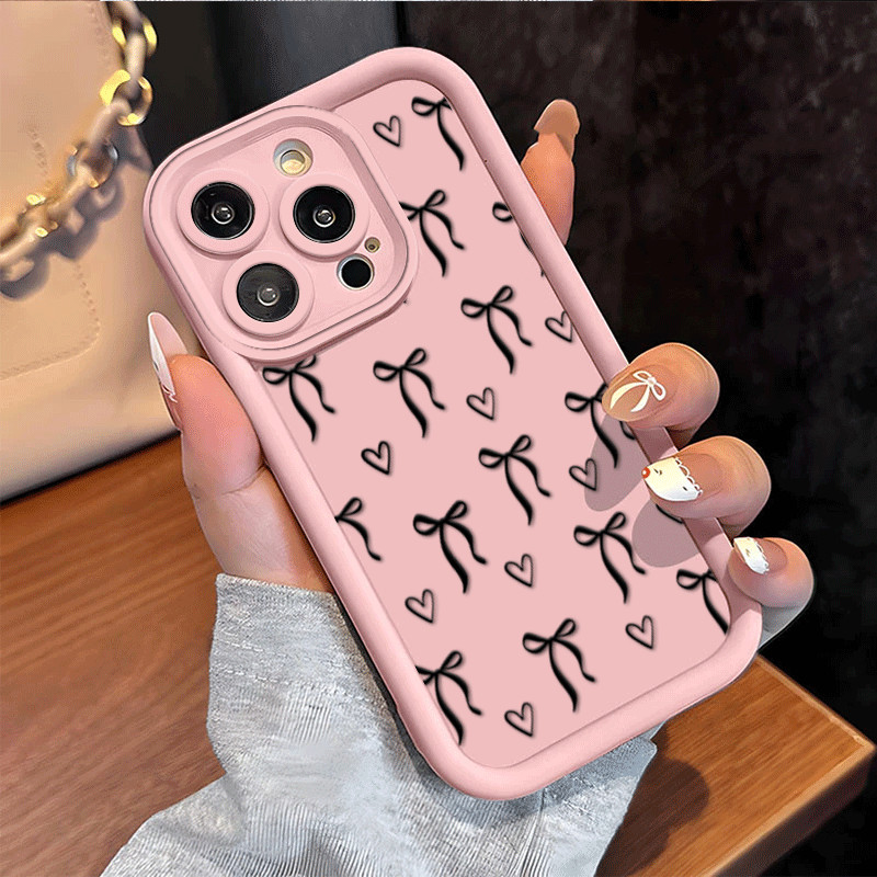 Capinha Capa Para iPhone XR 11 12 13 14 15 16 17 PRO MAX 14 15 16 PLUS Silicone À Prova de Choque Laço preto