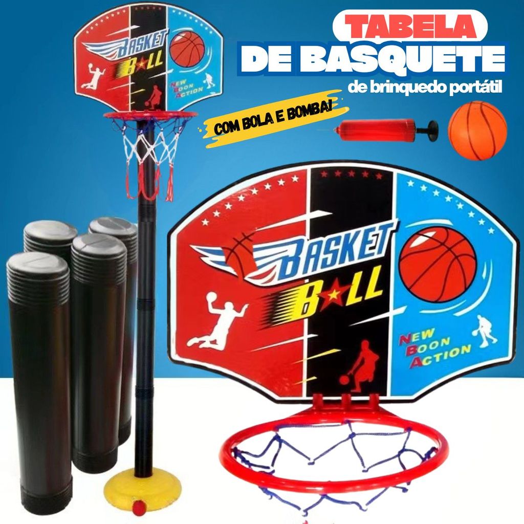 Cesta Basquete De Chão Infantil Com Bola E Bomba Kit Completo Montar e Jogar