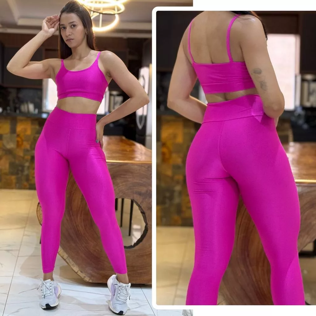 Conjunto Academia Feminino Poliamida Calça Legging + Top, Zero Transparência Cintura Alta