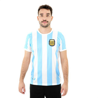 Camiseta de Time RetrôMania Argentina Retrô 1986 Home Azul Claro e Branco - Masculino em Oferta na Shopee