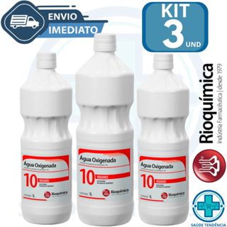 KIT 3 Água Oxigenada 10 Volumes de 1 Litro Rioquímica em Oferta na Shopee