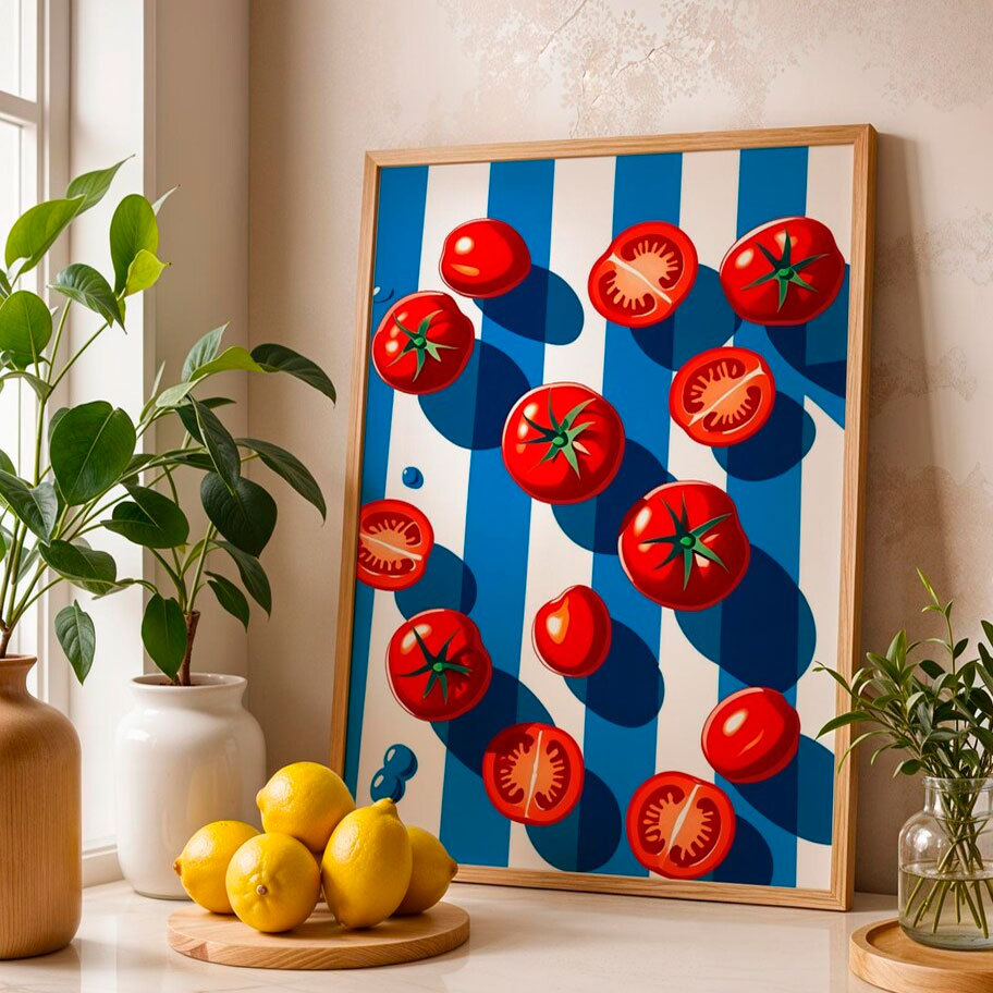 Quadro Decorativo Tomates Arte Pop Colorida para Cozinha