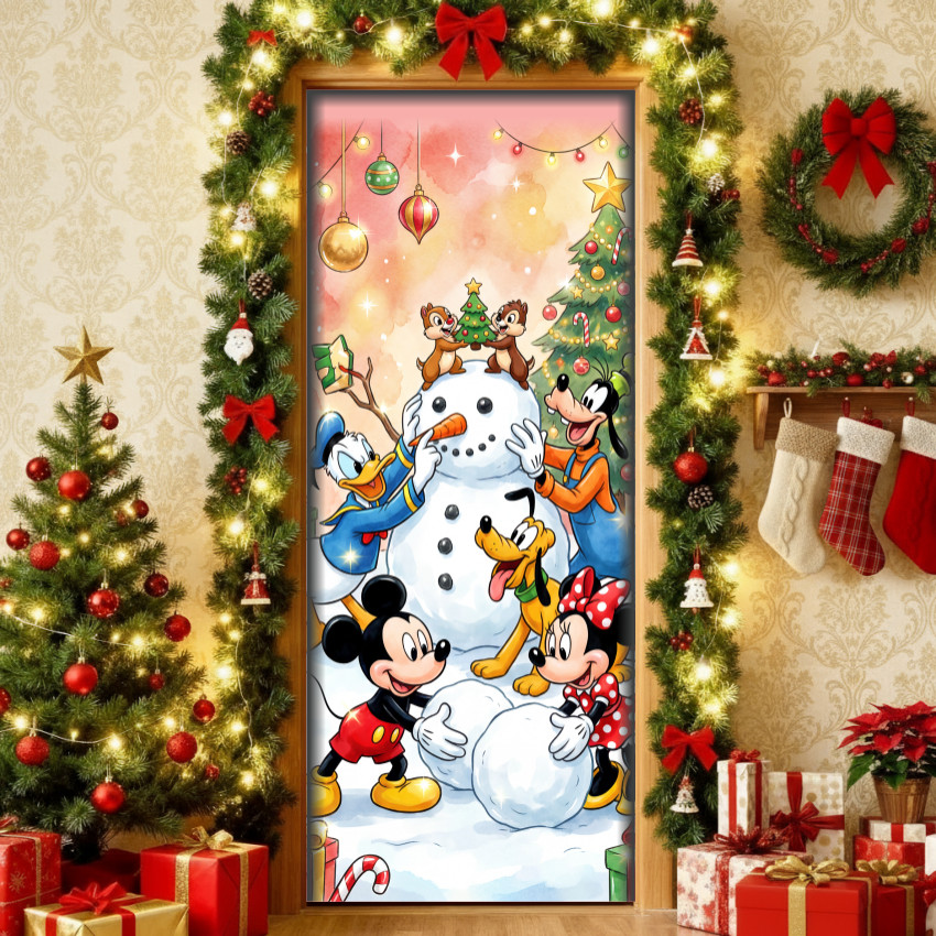 Capa para Porta Mickey Minnie Christmas | Natal Infantil | Tecido Premium | Frete Grátis | Vários Modelos