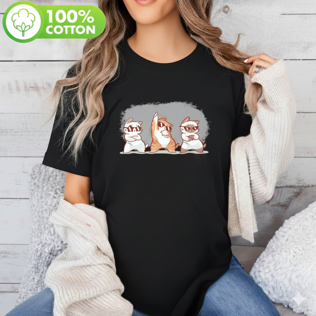 Camiseta Unissex Gatos Óculos Escuros Posturas Engraçadas Algodão Estampada Confortável Divertida Descolada Casual