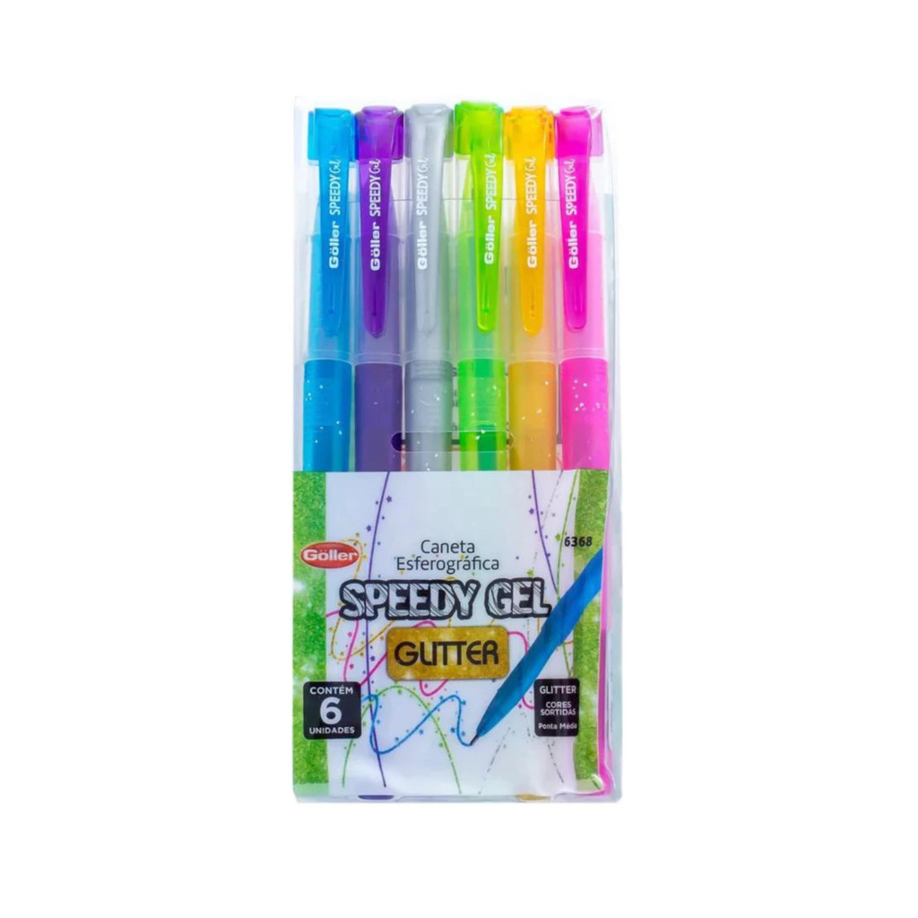 Kit 6 Unidades Caneta Speedy Gel Glitter Ponta Média - Goller