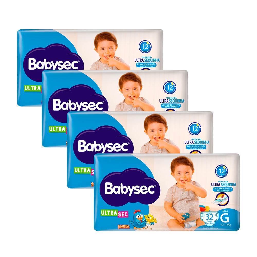 Kit 4 Fralda Babysec Ultrasec Tamanho G Pacote Mega 32 Unidades em Oferta na Shopee