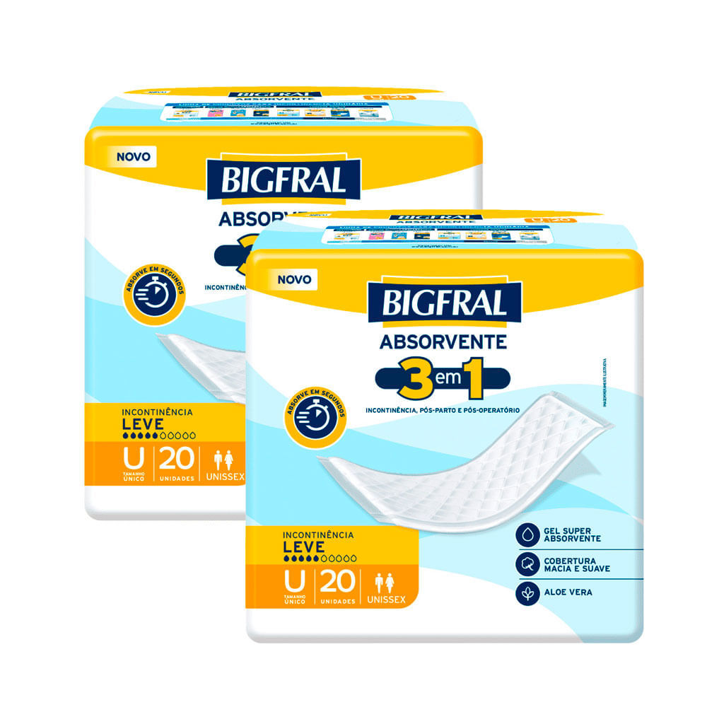 Kit 2 Bigfral Absorvente 20 unidades em Oferta na Shopee