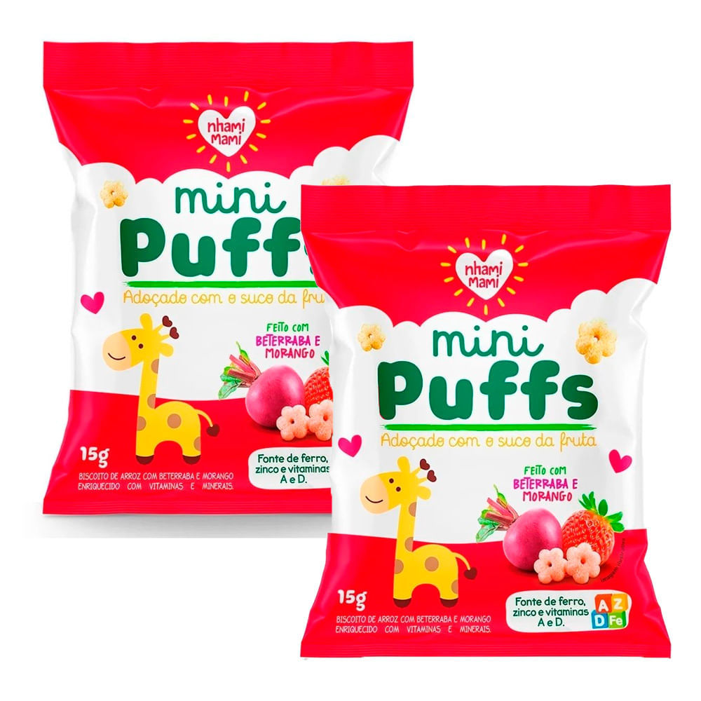 Kit 2 Biscoito Nhami Mami Mini Puffs Snack Beterraba e Morango 15g em Oferta na Shopee