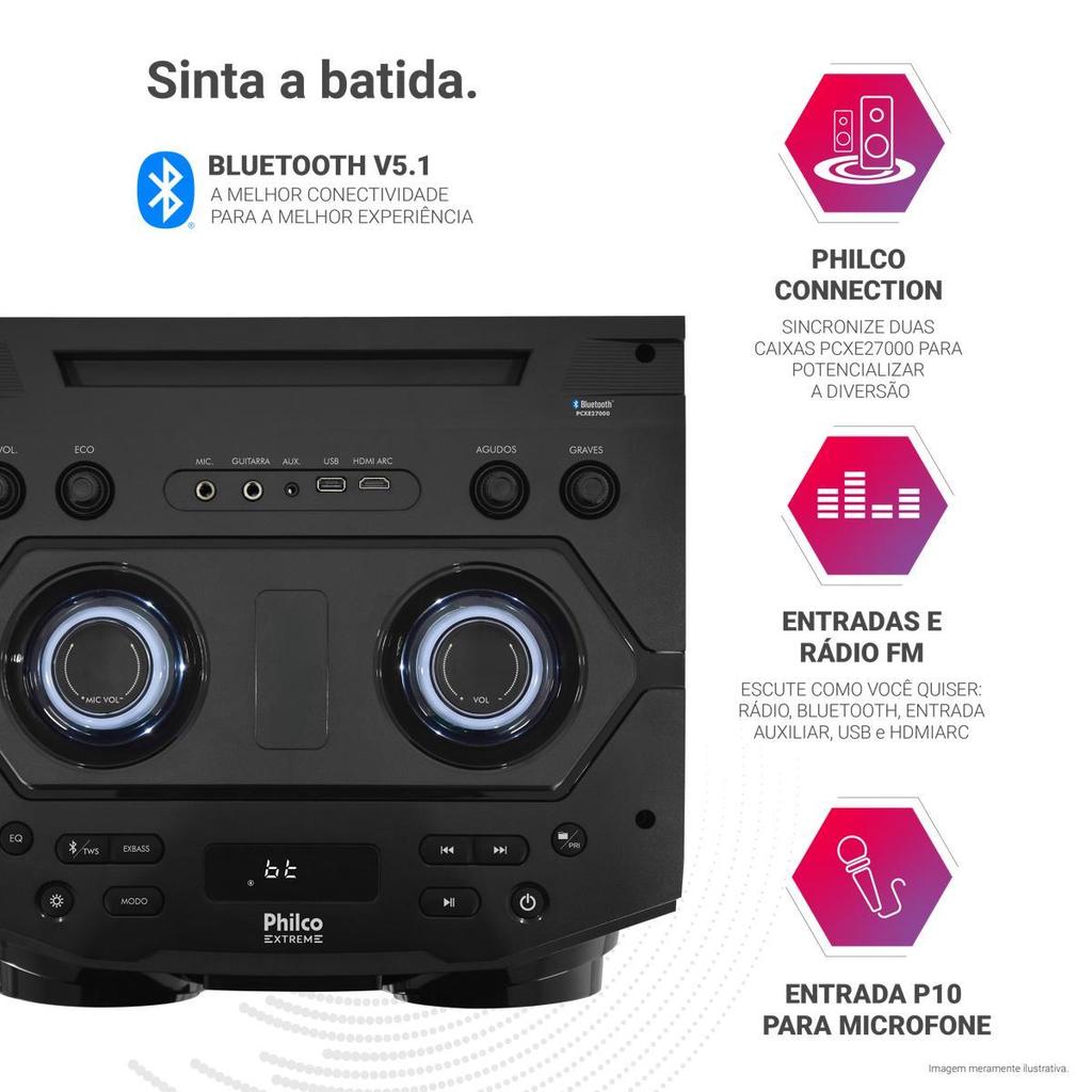 Caixa de Som Philco Extreme 2700W Woofer Duplo 12" PCXE27000 - detalhe