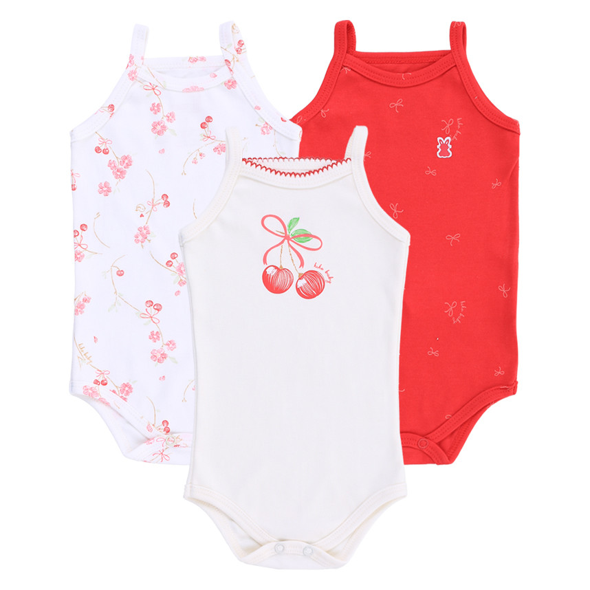 Kit Body Bebê Kiko Baby Alcinha Estampa Cereja - 3 Peças