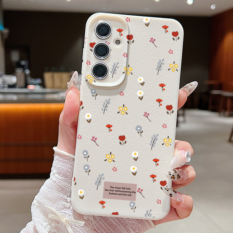 Capa Com Textura Floral Pequena Para Samsung Galaxy A55 A56 A54 A53 A52 A52s A36 A35 A34 A26 A17 A16 A15 A14 4G 5G De Si