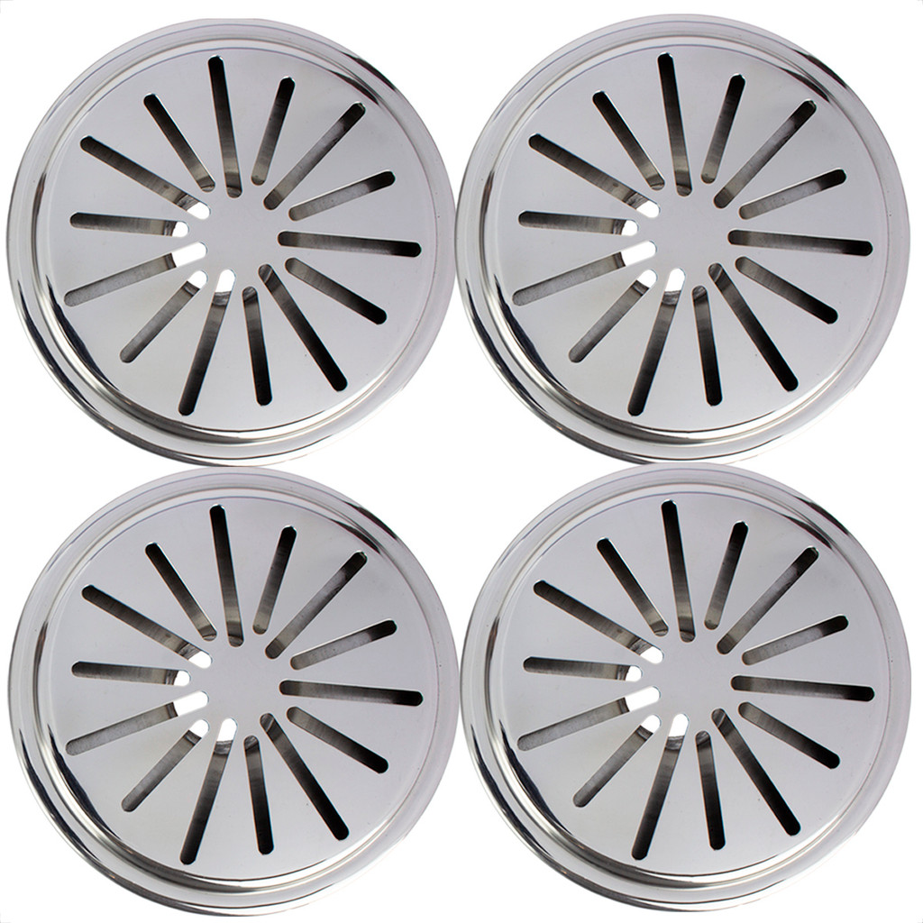 Kit 4 Ralos De Fundo Para Piscina Anti Turbilhão em Aço Inox Dreno Encaixe 50mm