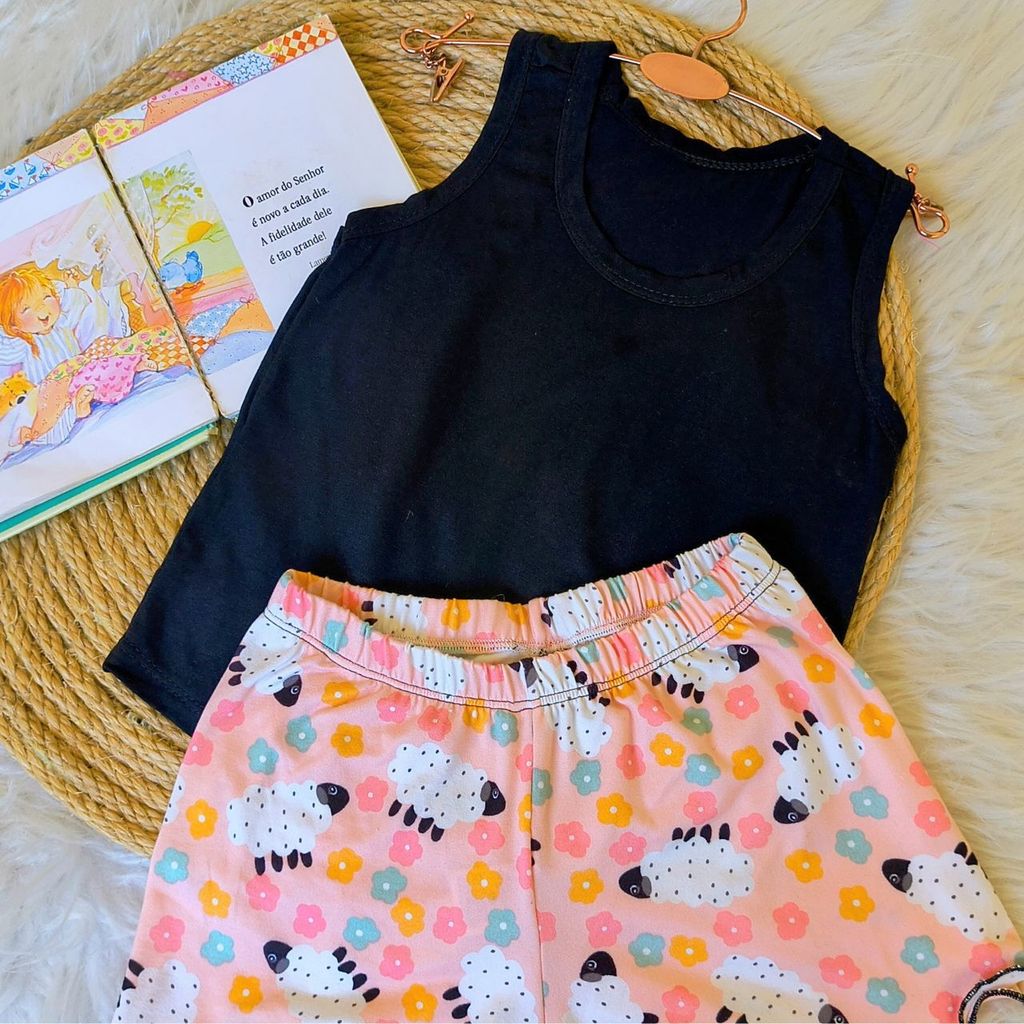 Pijama Infantil Menina Verão Regata Nadador Viscolycra Macia Shorts Suede  Conforto Estampado  Pronta Entrega
