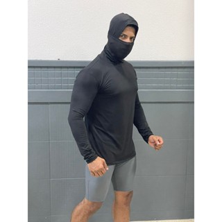 Camisa Térmica Masculina  Manga Longa Com Capuz e Bala Clava Touca Ninja Proteção Solar em Oferta na Shopee