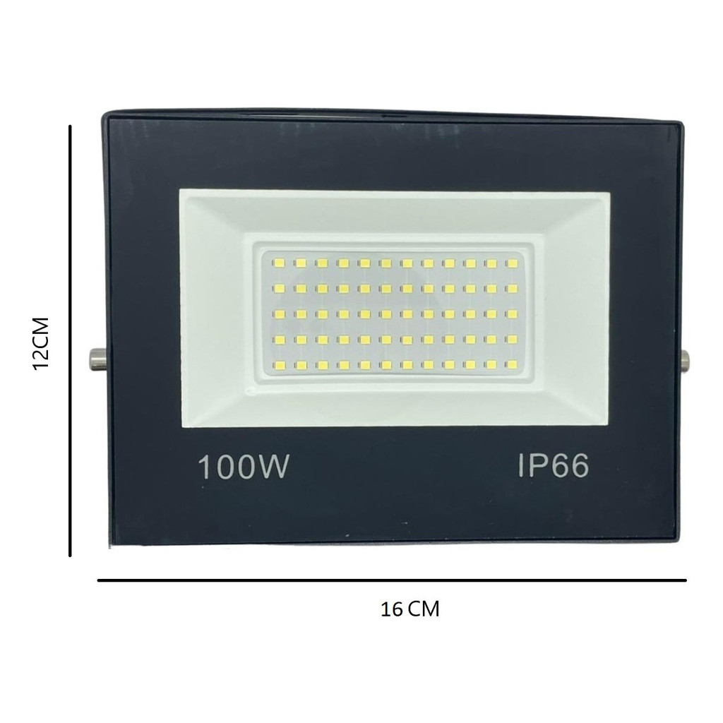 Refletor Led 100w Smd  Ip66 Holofote 6500k Preto Branco-frio