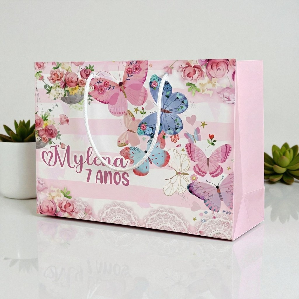 SACOLINHA JARDIM BORBOLETAS Personalizado | Sacolinha | Lembrancinha | Mimos | Aniversário ENCANTADO