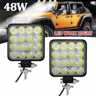 Kit 2 Farol De Milha Auxiliar 16 Leds 48w 12v/24v Quadrado Fino Off-Road 6000k Universal  yihan em Oferta na Shopee