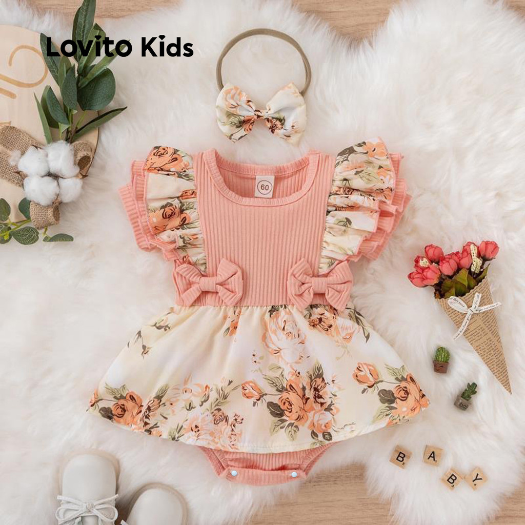 Lovito Body Infantil Fofo Com Babados E Boa Textura Primavera/Verão Body Rosa Para Bebê LNL106188 em Oferta na Shopee